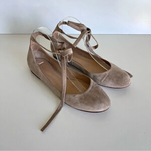 Gianvito Rossi Suede Ankle-Wrap Ballerina Flat, Light Gray